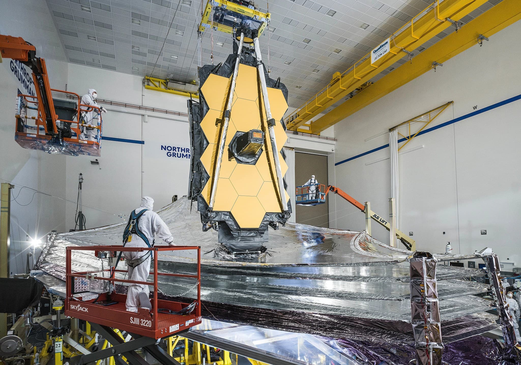 Space telescope being assembled in a cleanroom